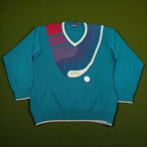 Vintage Par Four Men's XL/T‎ 90s V-neck Pullover Heavyweight Cotton Golf Sweater